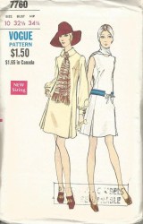 7760 1968 VOGUE A-DRESS SLEEVES OR NOT,  ATTACHED SCARF PATTERN 10, 12 or 16 choice  UNCUT